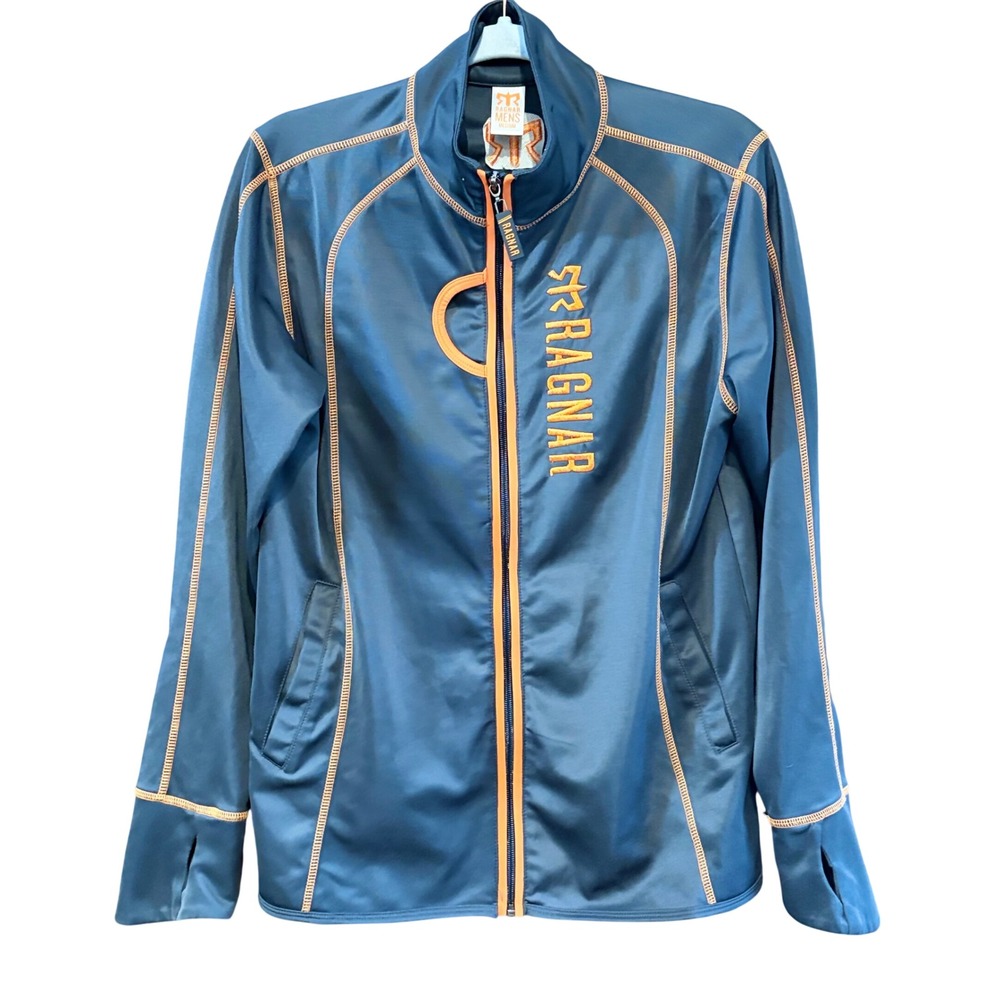 Ragnar Relay Mens Medium Full Zip Performance Running Jacket Blue Orange Stitch